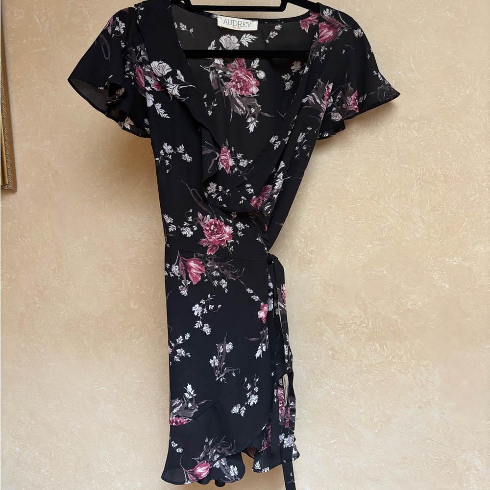 Audrey Pink Flutter Sleeve Wrap Mini Dress